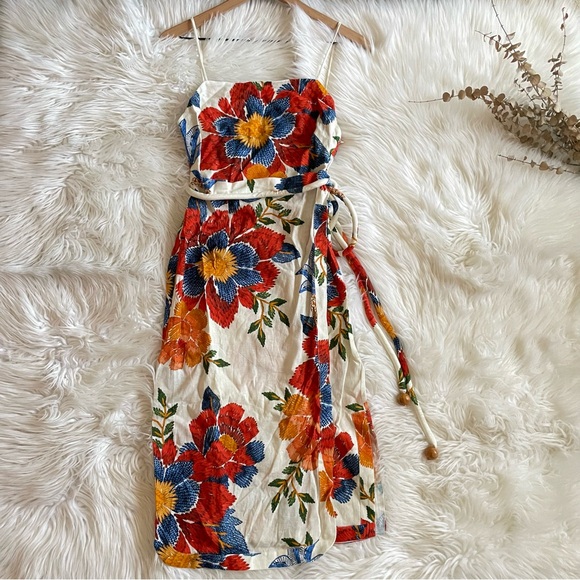 FARM RIO Dress NWT Pineapple Flowers Floral Tropical Boho Linen Blend Midi XS - Picture 8 of 16